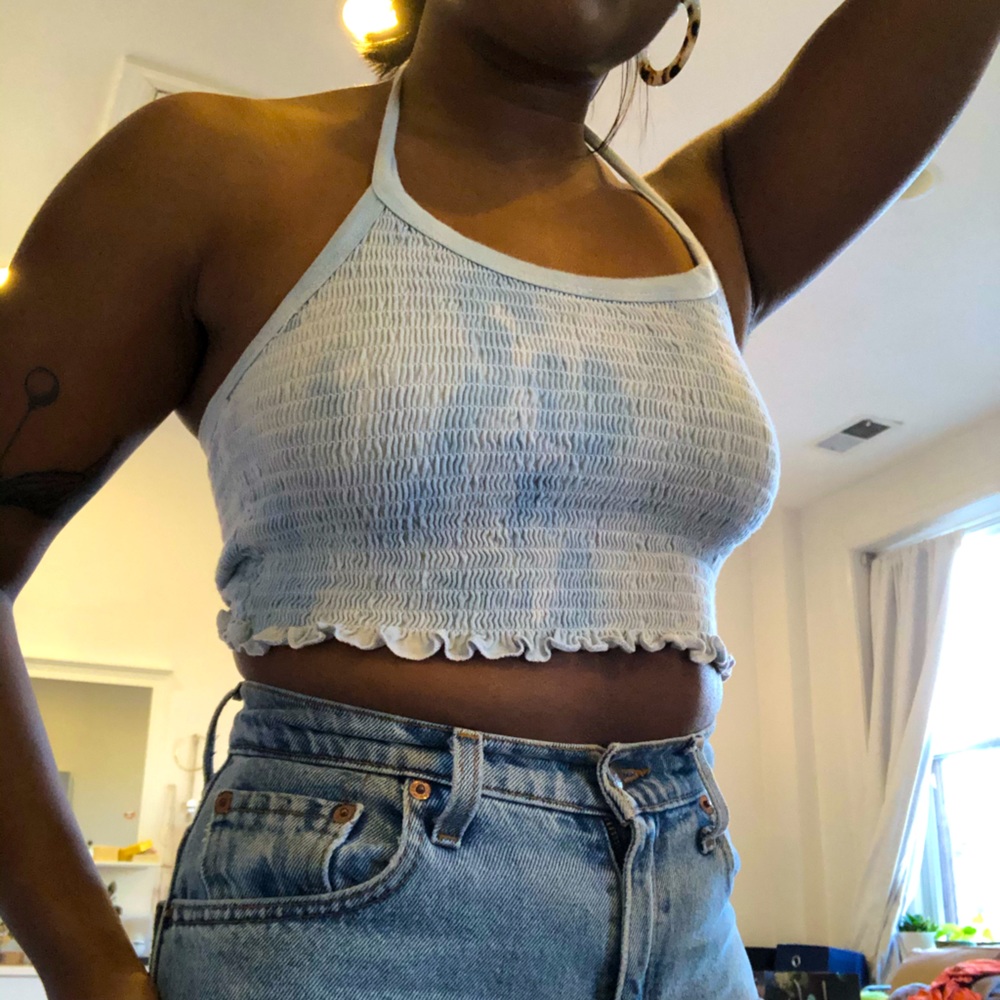 Blue tie dye halter crop
